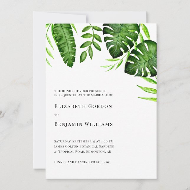 Invitation Tropical Greenery Wedding Botanical Monstera Leave (Devant)