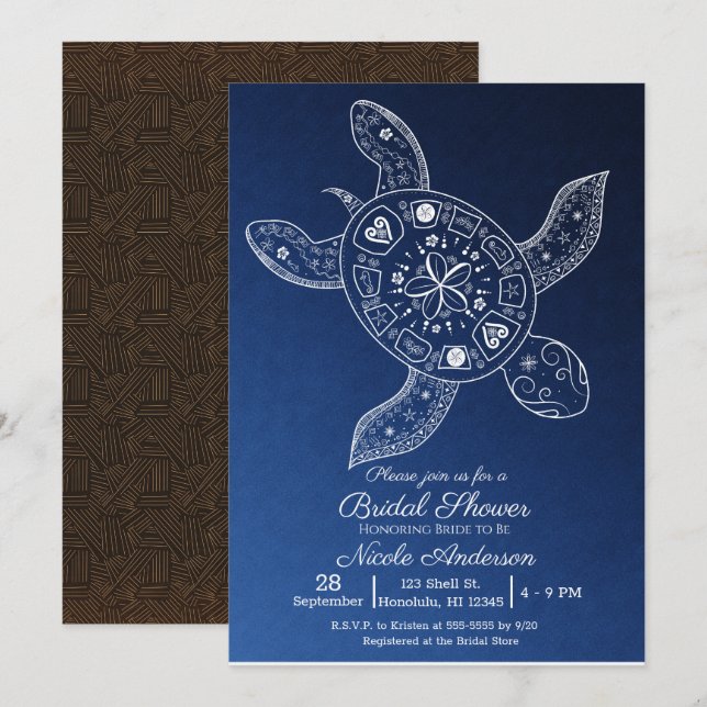 Invitation Tropical Hawaïen Tortue Bleue Baby Shower (Devant / Derrière)