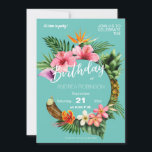 Invitation Tropical Hawaiian Floral fête d'anniversaire Turqu<br><div class="desc">Amusez-vous dans l'ambiance d'un mariage de plage ou d'une fête de scène avec cette Invitation de fête d'anniversaire Tropical Hawaiian Floral Coconut. Cette invitation a un arrière - plan noir. Voir notre Hawaiian Tropical Invitation Suite pour d'autres couleurs arrière - plans.</div>