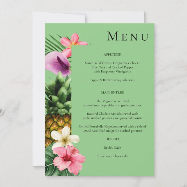 Invitation Tropical Hawaiian Floral Menu- Vert (Devant)