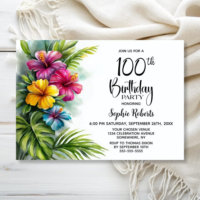 Invitation Tropical Hibiscus 100th Birthday Party (Créateur téléchargé)