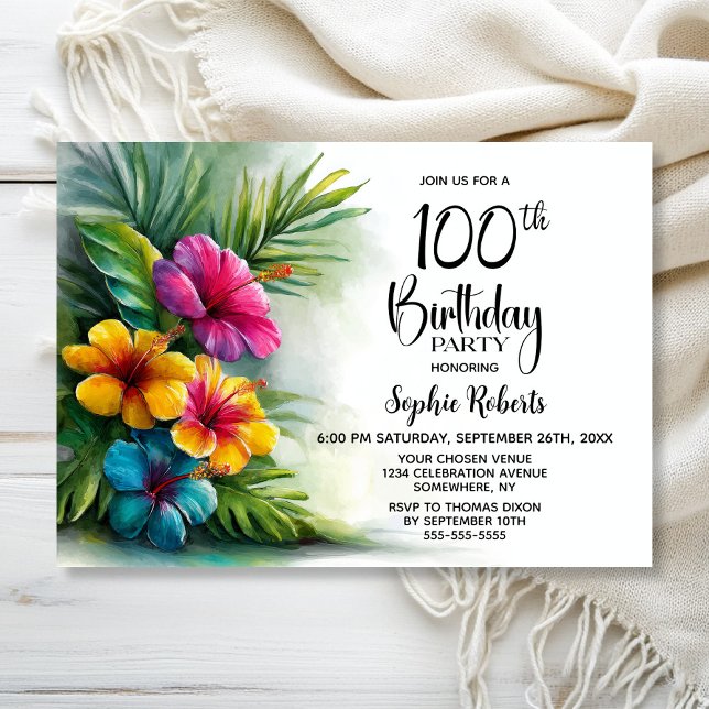 Invitation Tropical Hibiscus Flowers 100th Birthday Party (Créateur téléchargé)