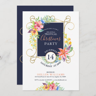 Invitation Tropical Holiday Cheers Fleurs & Gold Frame