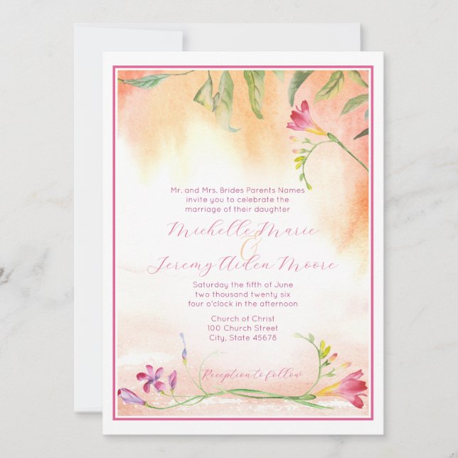 Invitation Tropical Hot Pink Freesia (Devant)