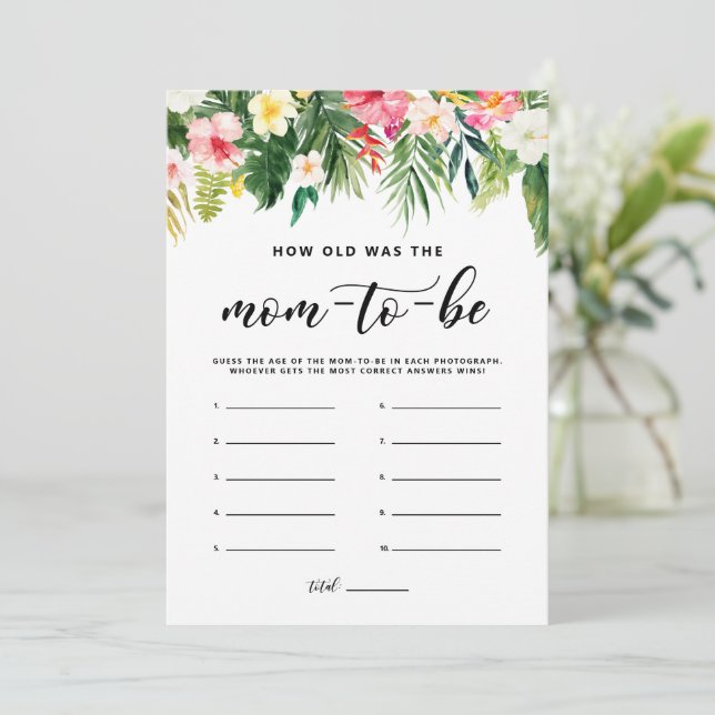 Invitation Tropical How Old Was the Mom-to-be Game Card (Debout devant)