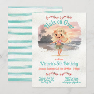 Invitation Tropical Hula Blonde Girl Birthday Party