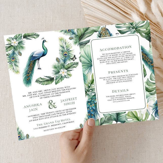 Invitation Tropical Indian Peacock Floral All in One Wedding (Créateur téléchargé)