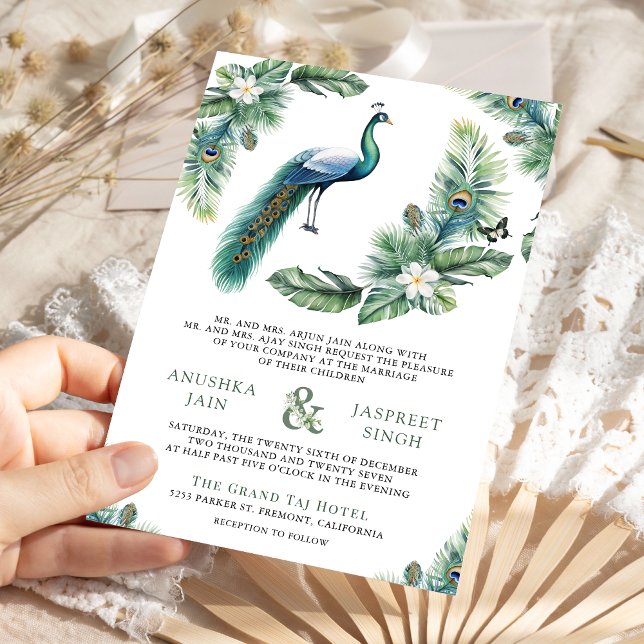 Invitation Tropical Indian Peacock Floral All in One Wedding (Créateur téléchargé)