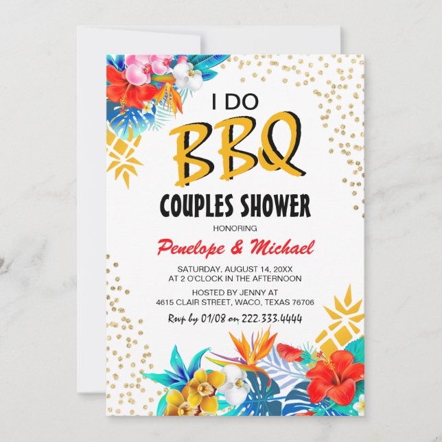 Invitation Tropical 'JE FAIS UN BBQ' Shower de Couple (Devant)