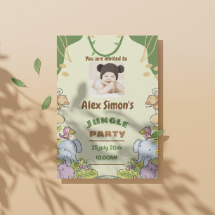 Invitation Tropical Jungle fête d'anniversaire Green Cream Sa