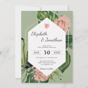 Invitation Tropical jungle rose fleur & fleurs feuilles moder