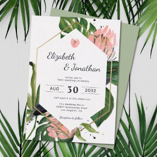 Invitation Tropical jungle rose fleur & fleurs feuilles moder