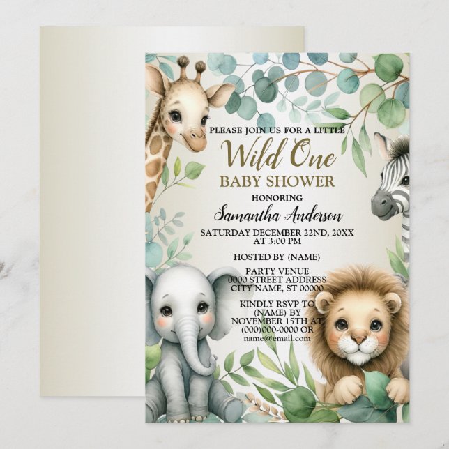 Invitation Tropical Jungle Safari Animaux Baby showers Garçon (Devant / Derrière)