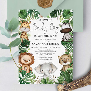 Invitation Tropical Jungle Safari Animaux Baby showers Garçon