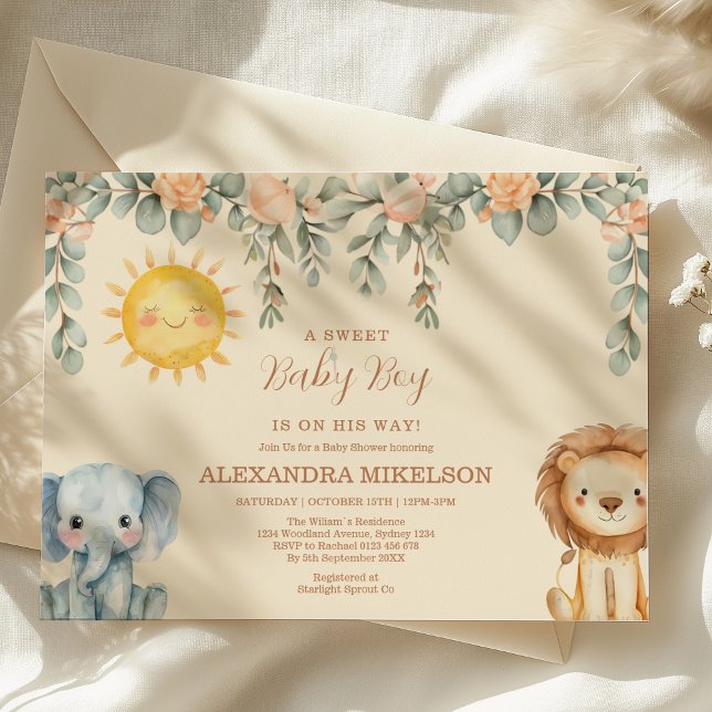 Invitation Tropical Jungle Safari Animaux Baby showers Garçon (Créateur téléchargé)