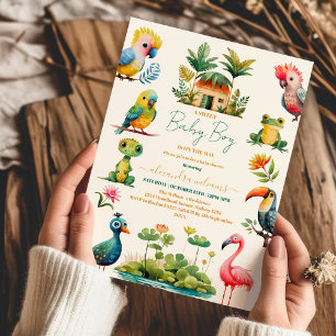 Invitation Tropical Jungle Safari Animaux Baby showers Garçon