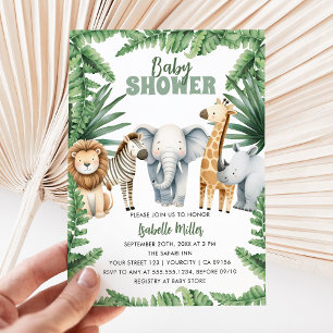 Invitation Tropical Jungle Safari Animaux Baby showers Garçon
