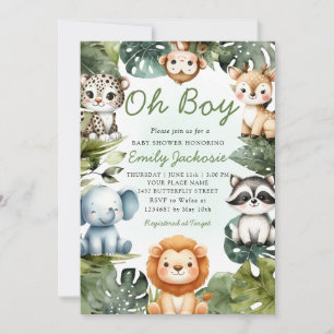 Invitation Tropical Jungle Safari Animaux Baby showers Garçon