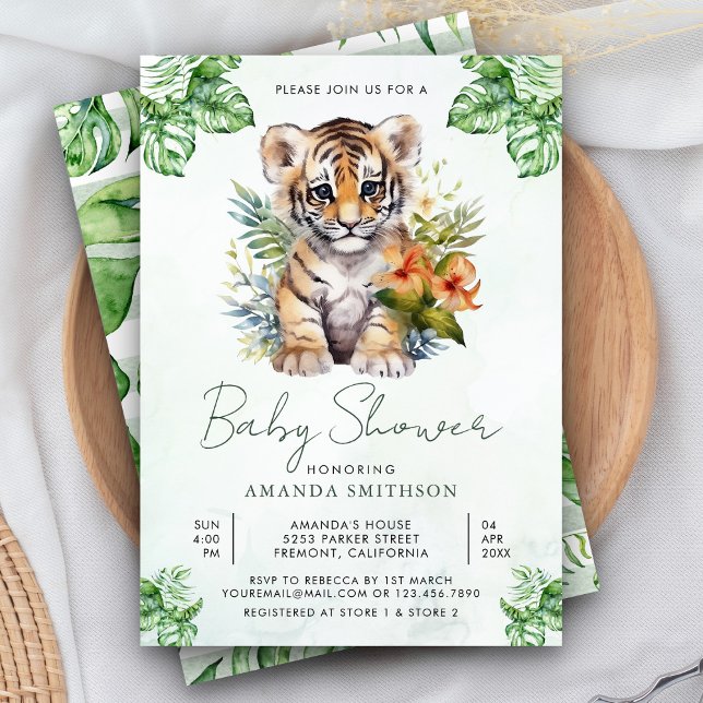 Invitation Tropical Jungle Safari mignon Baby shower fille Ti (Créateur téléchargé)