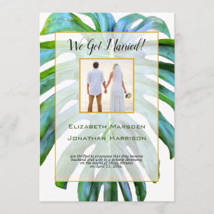 Invitation Tropical Leaf Just Married Photo Script Mariage