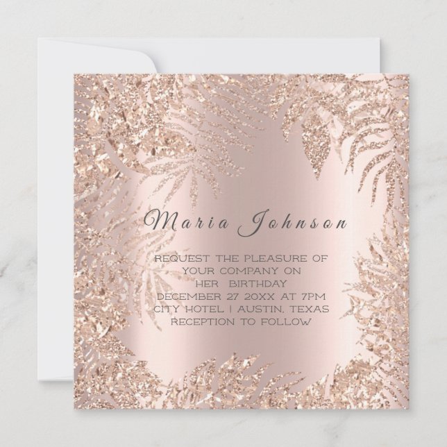 Invitation Tropical Leafs Parties scintillant cadre Blush Ros (Devant)