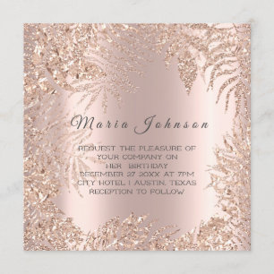 Invitation Tropical Leafs Parties scintillant cadre Blush Ros