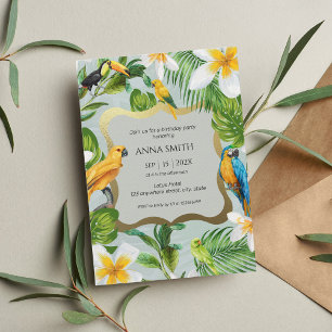 Invitation Tropical Luau Parrots Plumeria fête d'anniversaire