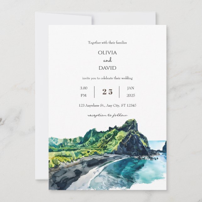 Invitation Tropical Lush Greenery Island View Mariage plage (Devant)