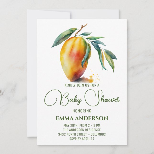 Invitation Tropical Mango | Baby Shower (Devant)