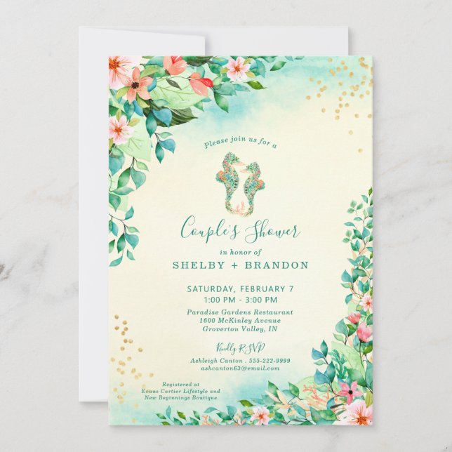 Invitation Tropical Mariage Couple Douche Floral Seahors (Devant)