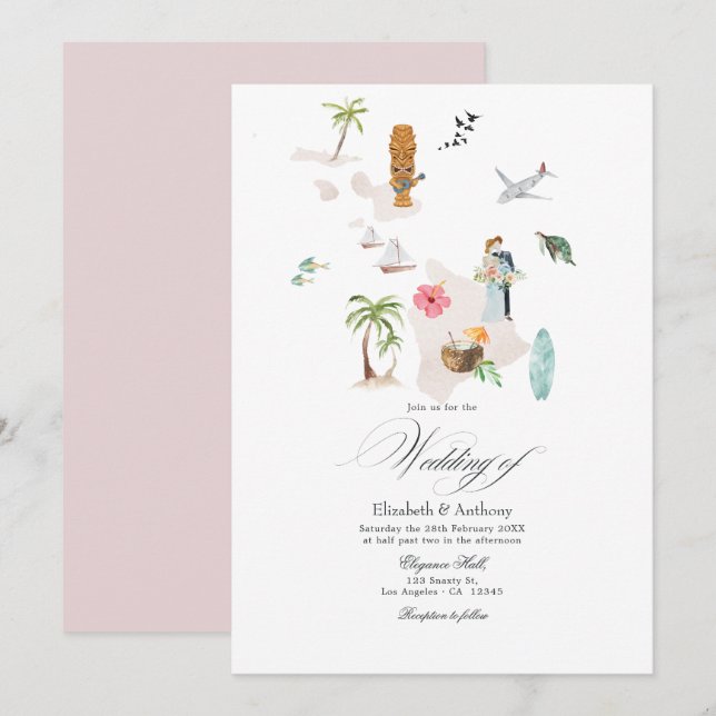 Invitation Tropical Maui - Mariage de Destination à Hawaii (Devant / Derrière)