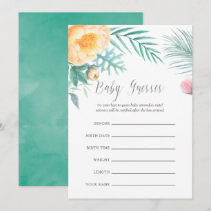 Invitation Tropical Mint Floral Baby shower de deviner jeu