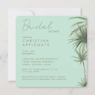 Invitation Tropical Mint Mariage Carré Arrondi Douche 
