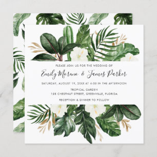 Invitation Tropical Moderne Palm Cactus Blanc Floral