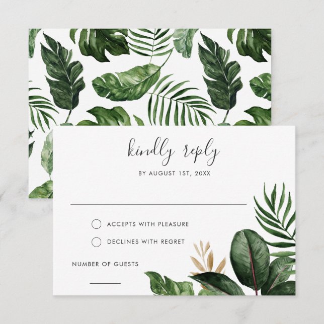 Invitation Tropical Moderne Palm Caoutchouc Arbre Or Feuille  (Devant / Derrière)