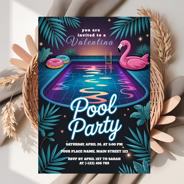 Invitation Tropical Neon Pool Party Birthday (Créateur téléchargé)