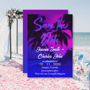 Invitation Tropical Neon Vintage Plage Enregistrez la Date