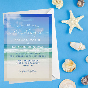 Invitation Tropical Ocean Waves Photo Elegant Beach Wedding