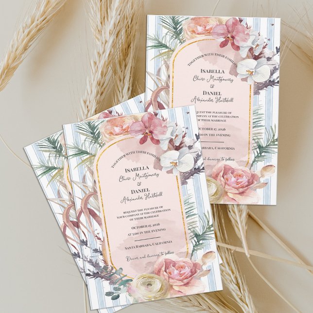 Invitation Tropical Orchid Arch Floral Destination Wedding  (Tropical Orchid Arch Wedding Invitation | Blush Floral Destination Beach Wedding Invite)