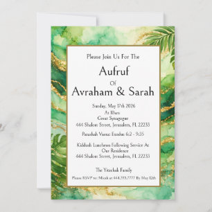 Invitation Tropical Palm Aquarelle, Aufruf Juif, Vert