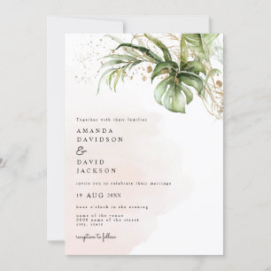 Invitation Tropical Palm Feuille Beach Gold Mariage