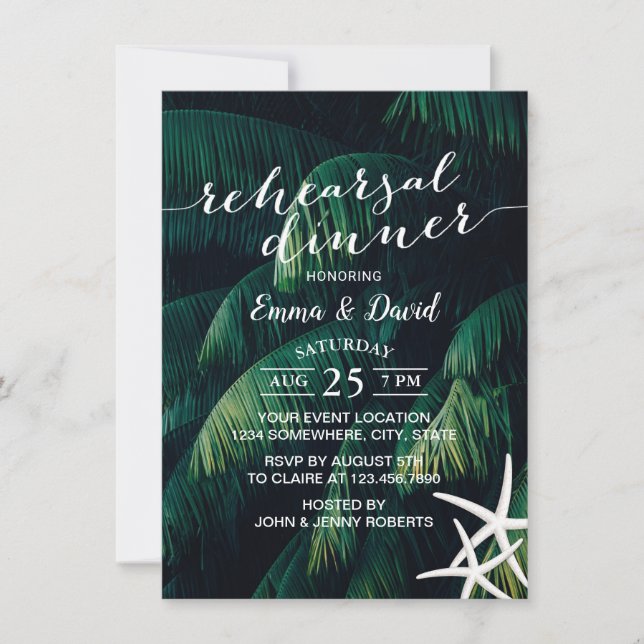 Invitation Tropical Palm Feuille Starfish Mariage (Devant)