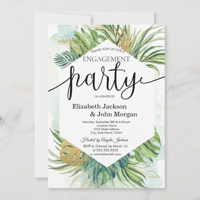 Invitation Tropical Palm Feuille Summer Engagement Party (Devant)