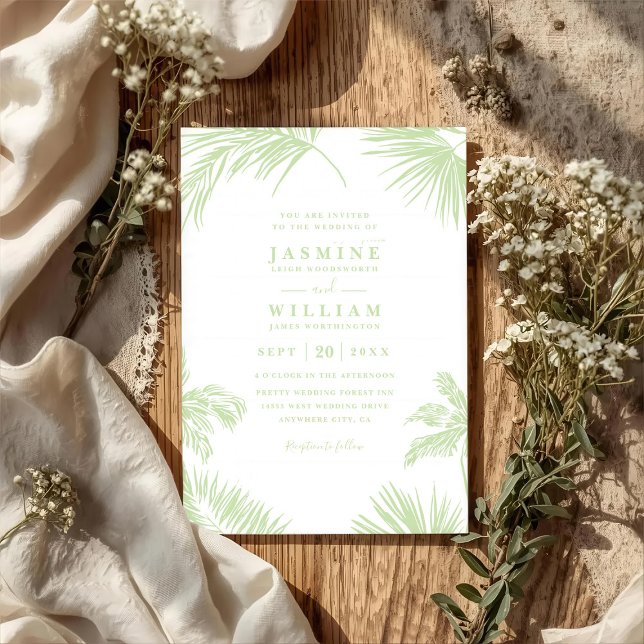 Invitation Tropical Palm Leaves Destination QR Code Wedding (Créateur téléchargé)