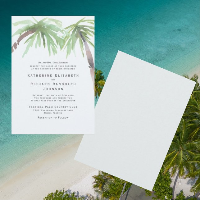 Invitation Tropical Palm One Venue Seafoam Mariage (Créateur téléchargé)