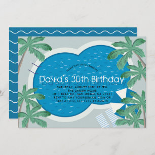 Invitation Tropical Palm Tree Pool Party Adulte Anniversaire