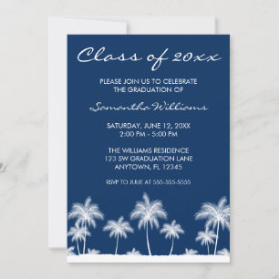 Invitation Tropical Palm Trees Blue Graduation Party