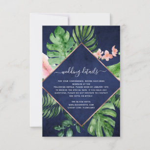 Invitation Tropical Palm Watercolor Navy Blue Détails du Mari