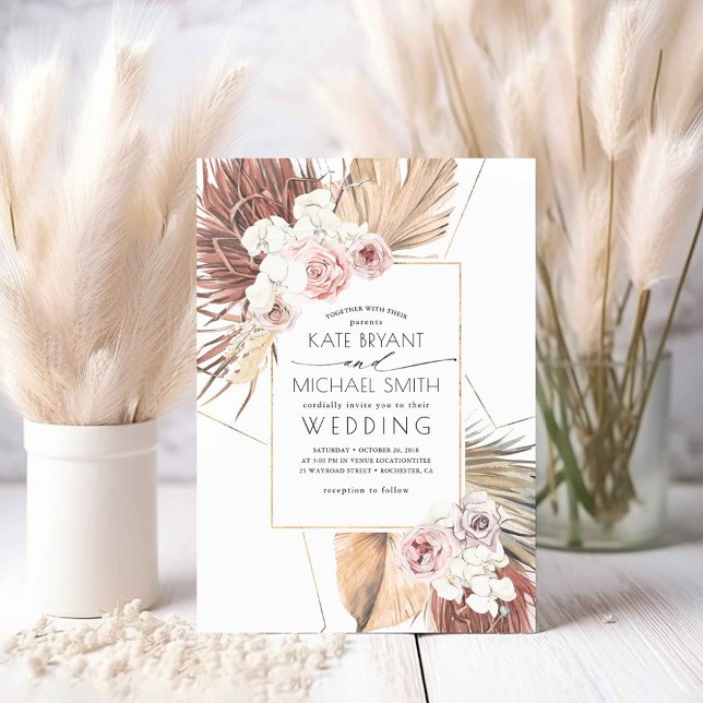 Invitation Tropical Palms Foliage Mariage du désert du bord d (Boho Exotic Foliage Wedding Invitations)