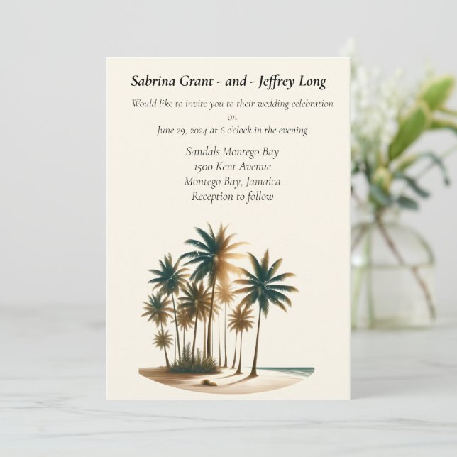 Invitation Tropical Paradise Palm Tree Mariage (Debout devant)